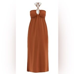 No Boundaries Strapless Rust Dress Halter Maxi Dress, Women's